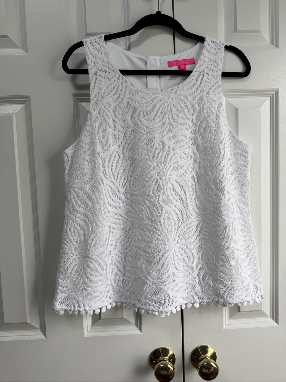 Lilly Pulitzer White Lace Pom-Hem Sleeveless Camisole